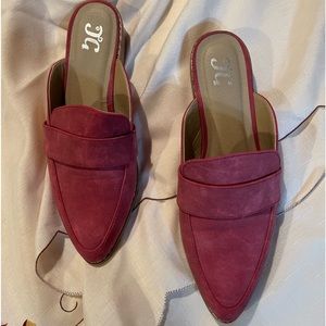 Pink suede mules